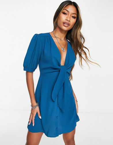 Robe courte boutonnée et nouée devant - Bleu sarcelle - Asos Design - Modalova
