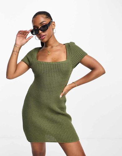 Robe courte en maille au crochet à encolure carrée - Kaki - Asos Design - Modalova