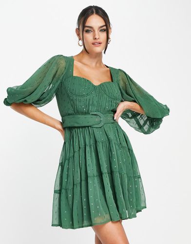 Robe courte style corset avec ceinture et manches bouffantes - Asos Design - Modalova