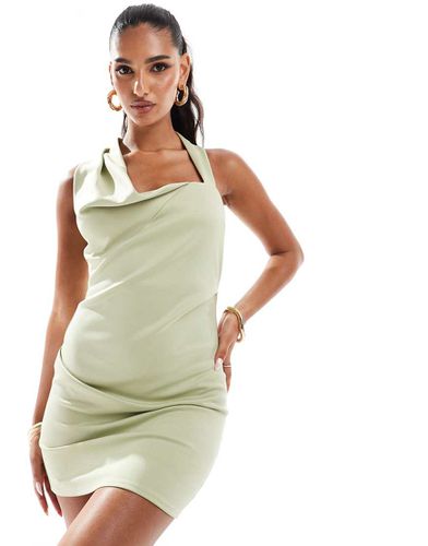 Robe courte structurée à encolure drapée - Vert sauge - Asos Design - Modalova