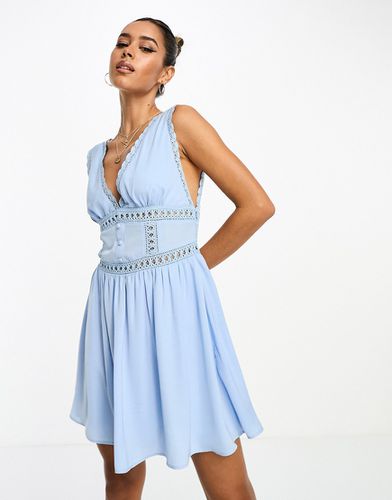 Robe courte patineuse en satin à empiècement en dentelle - Asos Design - Modalova