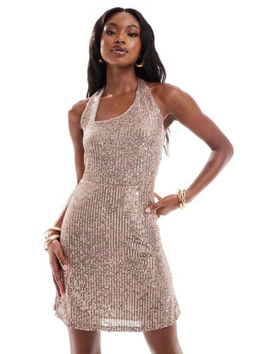 Robe courte virevoltante à sequins et à encolure asymétrique - Moka - Asos Design - Modalova