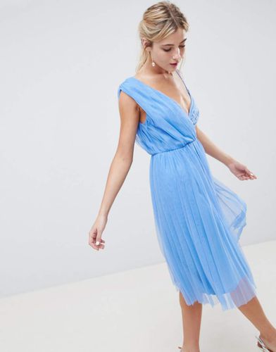 Robe de bal de promo mi-longue en tulle plissée avec corsage en dentelle - Asos Design - Modalova