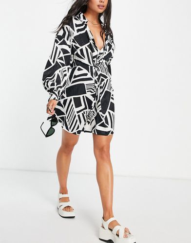 Robe de plage torsadée en jacquard avec imprimé - Noir et blanc - Asos Design - Modalova