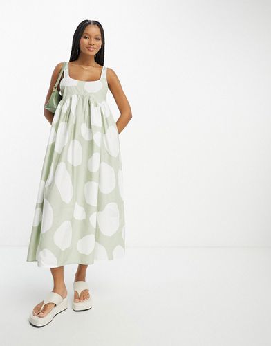 Robe d'été babydoll mi-longue à encolure carrée et imprimé à gros pois abstrait - Kaki - Asos Design - Modalova