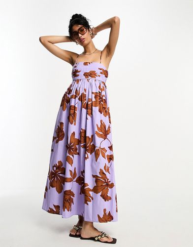 Robe d'été babydoll mi-longue en coton à corsage plissé et fleurs oversize - Lilas - Asos Design - Modalova