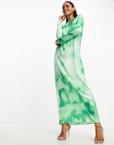 Robe droite longue en satin à imprimé marbré - Vert - Asos Design - Modalova