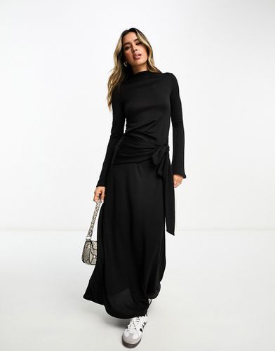 Robe drapée avec col montant et liens à nouer - Noir - Asos Design - Modalova