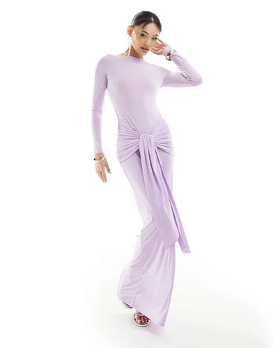 Robe drapée longue avec liens noués à l'avant - Lilas - Asos Design - Modalova