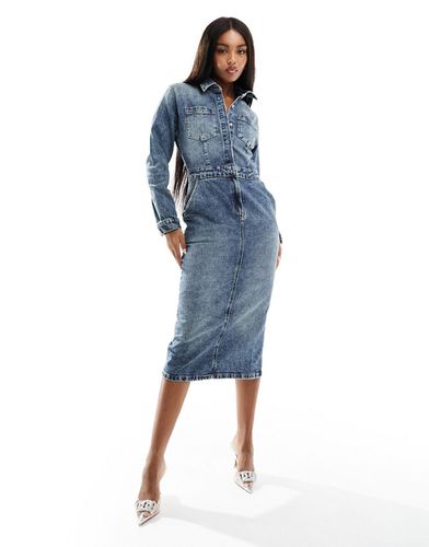 Robe en jean mi-longue - Délavage moyen - Asos Design - Modalova