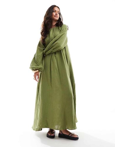 Robe évasée longue en tissu double - olive - Asos Design - Modalova