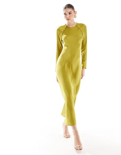 Robe longue coupée en biais en satin avec boutons - Chartreuse - Asos Design - Modalova