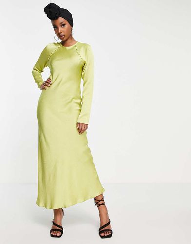 Robe longue coupée en biais en satin avec boutons - Citron - Asos Design - Modalova