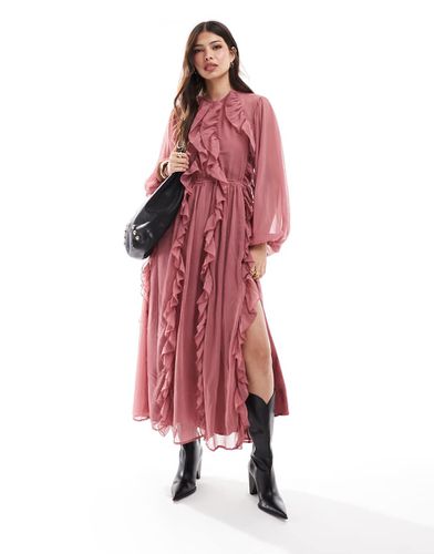 Robe longue à col montant et volants - Asos Design - Modalova