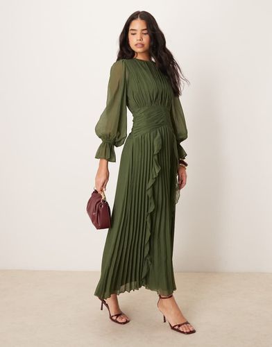 Robe longue à col montant et ceinture froncée - Vert foncé - Asos Design - Modalova