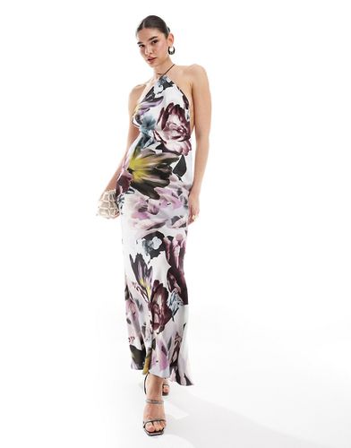 Robe longue à dos nu fantaisie en satin - Gros imprimé fleurs - Asos Design - Modalova
