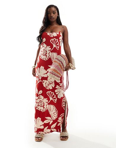 Robe longue à fines bretelles et imprimé fleurs avec fente sur le côté - Asos Design - Modalova