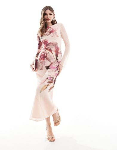 Robe longue à fleurs avec manches longues - Crème et rose - Asos Design - Modalova