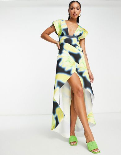 Robe longue à imprimé floral avec décolleté plongeant et ourlet asymétrique - Couleurs vives - Asos Design - Modalova