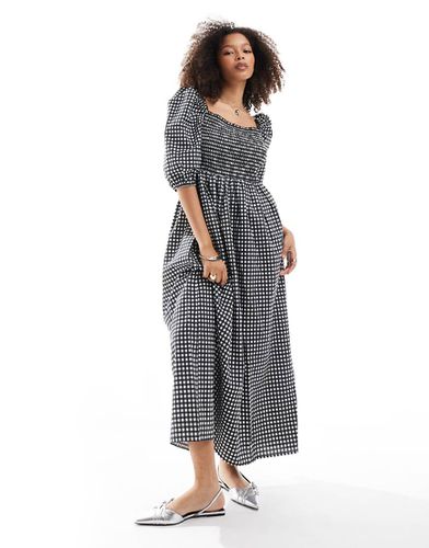 Robe longue à manches bouffantes - Vichy noir - Asos Design - Modalova