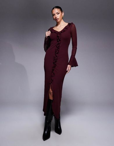 Robe longue  manches longues vases et volants - Bordeaux - Asos Design - Modalova