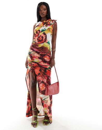 Robe longue asymétrique à cordon de serrage - Imprimé fleurs coloré - Asos Design - Modalova