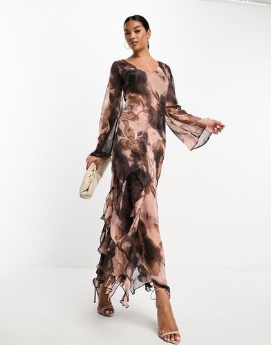 Robe longue avec ourlet noué et fleurs floutées - Asos Design - Modalova
