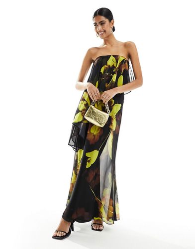 Robe longue bandeau double épaisseur en biais avec imprimé à grosses fleurs - Asos Design - Modalova