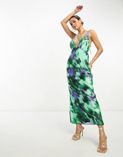 Robe longue dos nu à bretelles croisées et imprimé effet flouté - Asos Design - Modalova