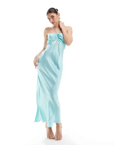 Robe longue dos nu en satin avec buste froncé et découpe goutte d'eau - Aigue-marine - Asos Design - Modalova