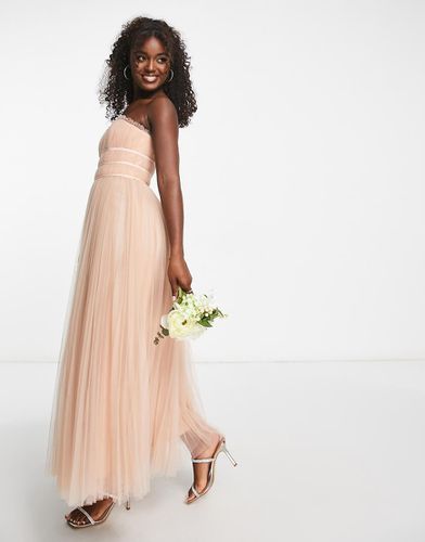 Robe longue de demoiselle d'honneur en tulle avec liens sur le corsage - poudré - Asos Design - Modalova