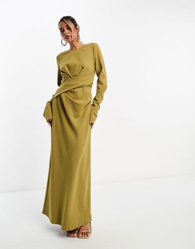 Robe longue drapée à manches longues à détails - Asos Design - Modalova