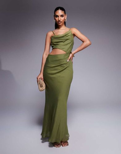 Robe longue drape asymtrique  dcoupe - Kaki - Asos Design - Modalova