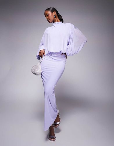 Robe longue drape en tulle  manches blouson longues et jupe fronce - Lilas - Asos Design - Modalova