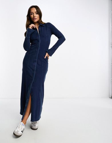 Robe longue en denim jersey à col et manches longues - Asos Design - Modalova