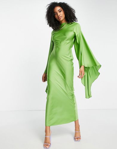 Robe longue en satin avec manches drapées oversize et dos ouvert - Olive - Asos Design - Modalova