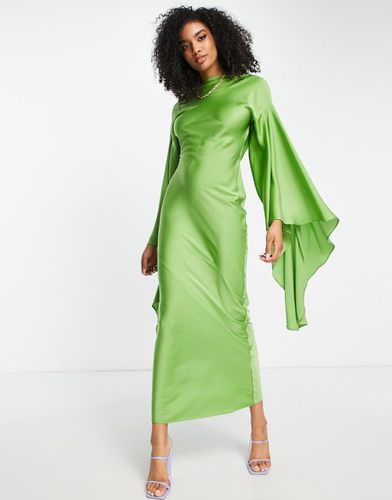 Robe longue en satin avec manches drapées oversize et dos ouvert - Olive - Asos Design - Modalova