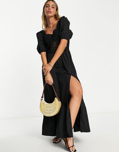 Robe longue en popeline de coton avec empiècement en crochet - Asos Design - Modalova