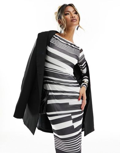 Robe longue en tulle imprimé - Rayures noires et blanches - Asos Design - Modalova
