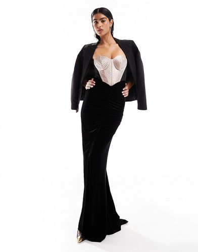 Robe longue en velours style corset contrastante de qualité supérieure - Noir et rose - Asos Design - Modalova