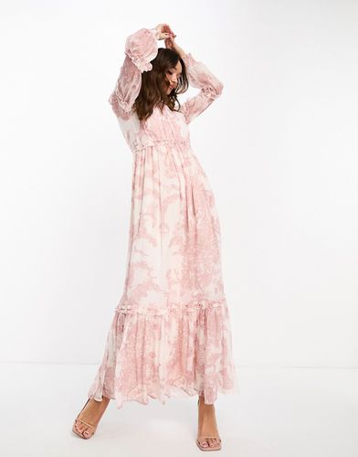 Robe longue froncée à imprimé cachemire avec col montant et bordures volantées - Asos Design - Modalova