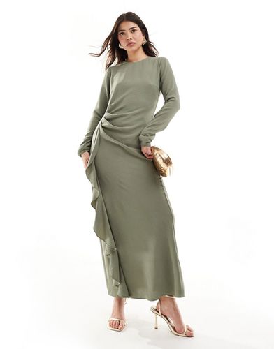 Robe longue froncée à la taille avec ourlet asymétrique - sauge - Asos Design - Modalova