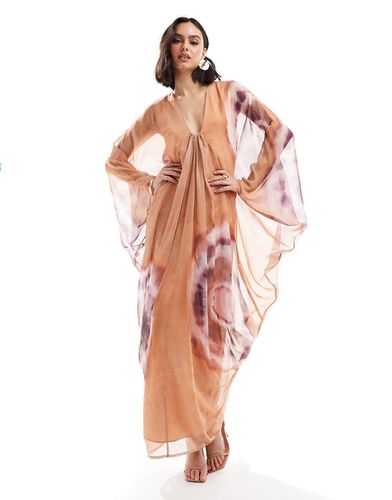 Robe longue kimono à décolleté plongeant et imprimé tie-dye - Asos Design - Modalova
