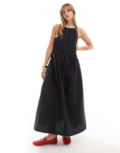 Robe longue hybride en jersey avec col montant et jupe mi-longue effet parachute - Noir - Asos Design - Modalova