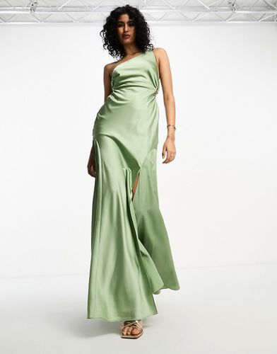 Robe longue satinée asymétrique avec détail à la taille - sauge - Asos Design - Modalova