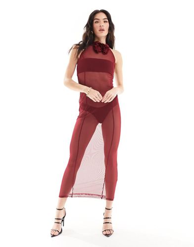 Robe longue sans manches en tulle avec fleur - Bordeaux - Asos Design - Modalova