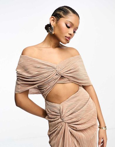 Robe longue plissée 2-en-1 avec épaules tombantes - Taupe - Asos Design - Modalova