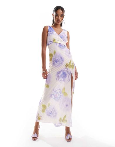 Robe longue plissée à épaules torsadées et encolure en V - Lilas fleuri - Asos Design - Modalova