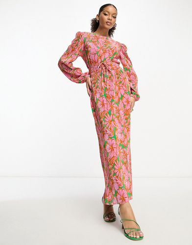 Robe longue plissée à fleurs avec détails à la taille - Vert et rose - Asos Design - Modalova