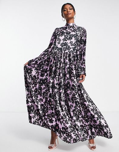 Robe longue plissée à imprimé fleurs avec col montant - Lilas - Asos Design - Modalova